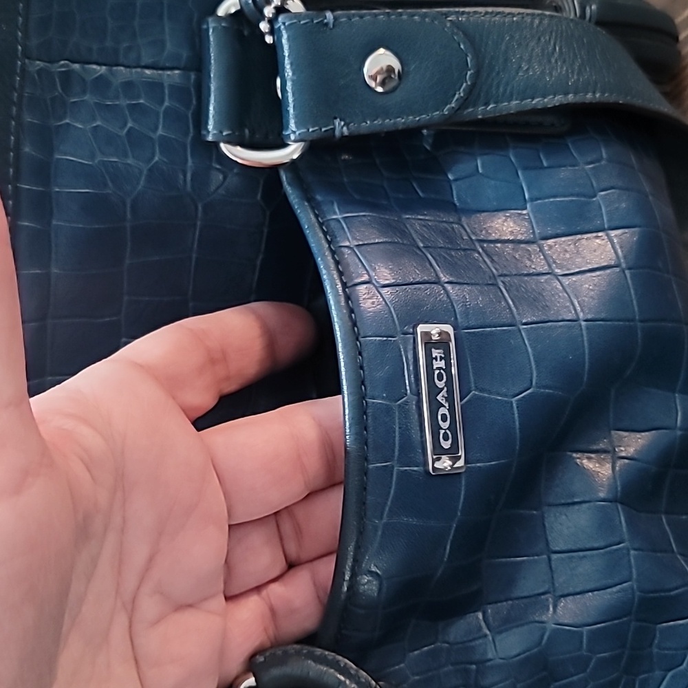 Coach Dark Blue Croc-Embossed Shoulder Bag - Picture 6 of 6